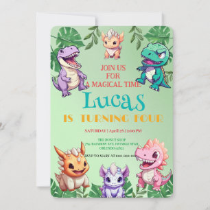 Cute dinosaur jungle School kids Birthday party Invitation