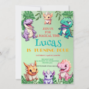 Cute dinosaur jungle School kids Birthday party Invitation