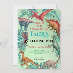 Cute dinosaur jungle School kids Birthday party Invitation