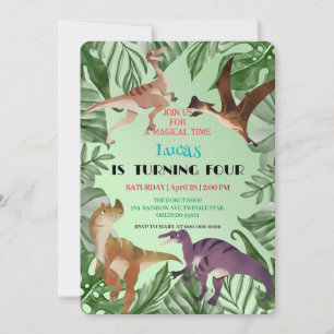 Cute dinosaur jungle School kids Birthday party Invitation