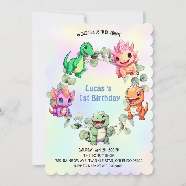 Cute dinosaur jungle School kids birthday party Invitation (Front)