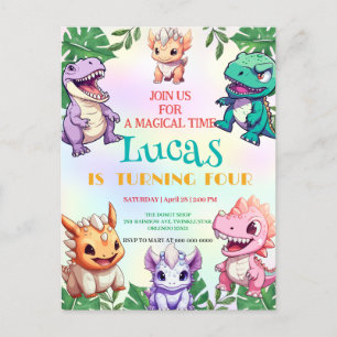 Cute dinosaur jungle School kids Birthday party ki Postcard