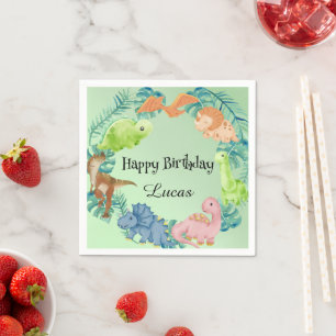Cute dinosaur jungle School kids Birthday party Napkin