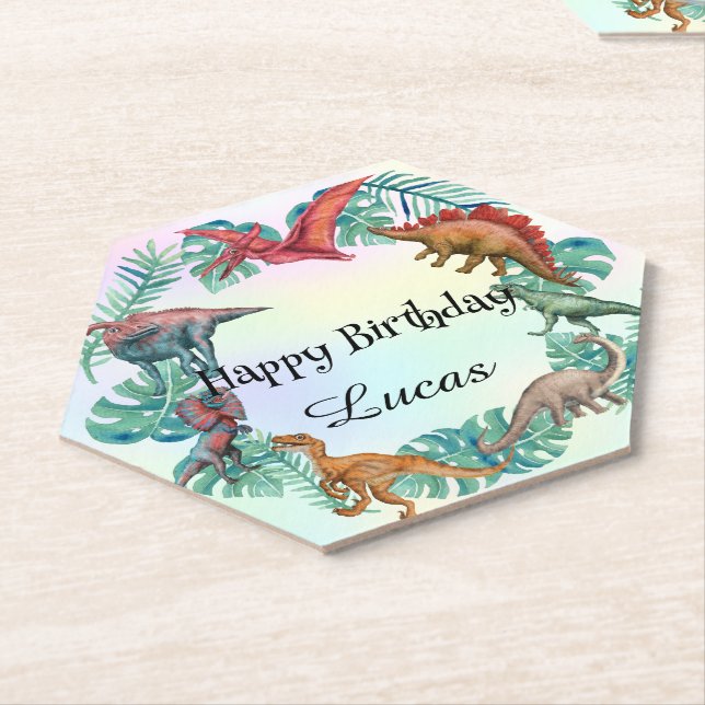 Cute dinosaur jungle School kids Birthday party  Paper Coaster (Angled)