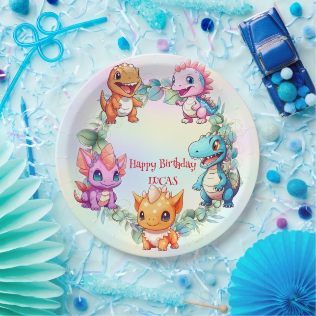 Cute dinosaur jungle School kids birthday party Paper Plate (Party)