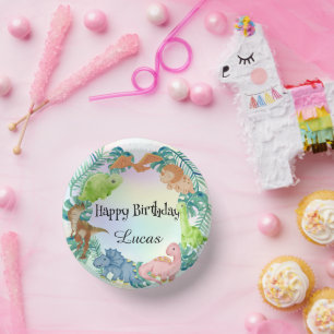 Cute dinosaur jungle School kids Birthday party  Paper Plate