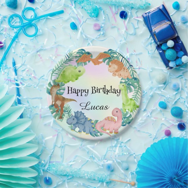 Cute dinosaur jungle School kids Birthday party  Paper Plate (Party)