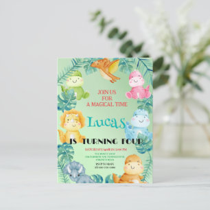 Cute dinosaur jungle School kids Birthday party  Postcard