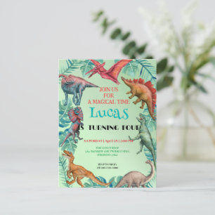 Cute dinosaur jungle School kids Birthday party  Postcard