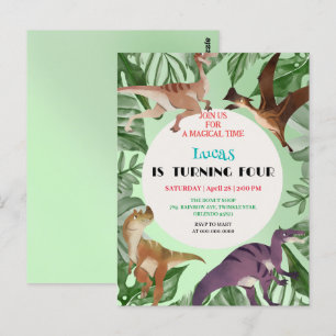 Cute dinosaur jungle School kids Birthday party Postcard