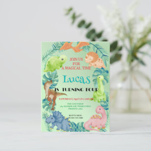 Cute dinosaur jungle School kids Birthday party  Postcard