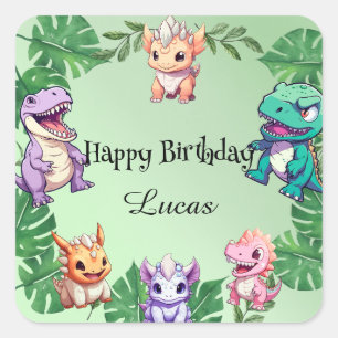 Cute dinosaur jungle School kids Birthday party Square Sticker