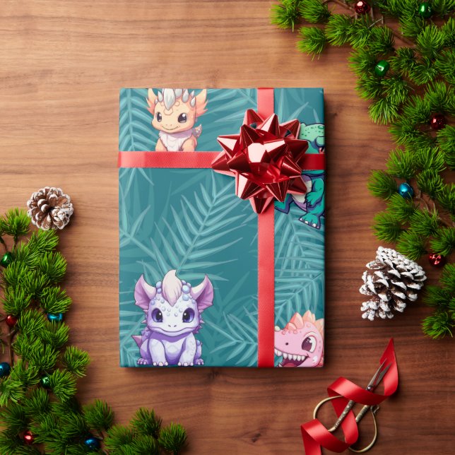 Cute dinosaur jungle School kids Birthday party  Wrapping Paper (Holiday Gift)