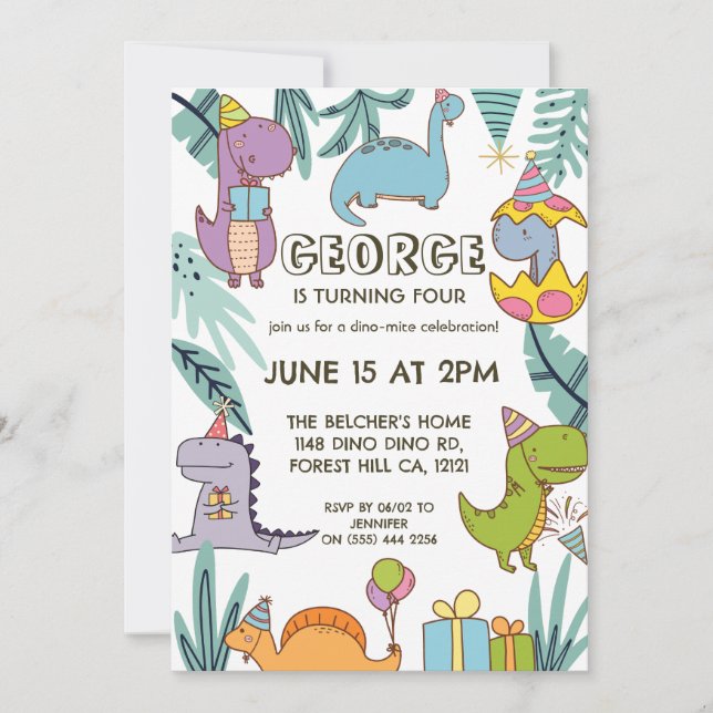 Cute Dinosaur Kids Birthday  Invitation (Front)