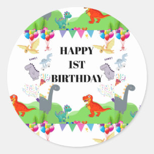 Cute Dinosaur Kids Birthday Invitation Classic Round Sticker