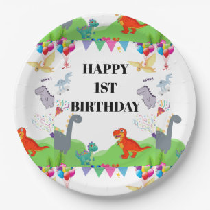Cute Dinosaur Kids Birthday Invitation Paper Plate