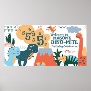 Cute Dinosaur Kids Birthday Party Banner Poster