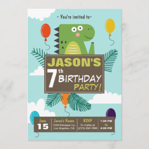 Cute Dinosaur Kids Birthday Party Invitation