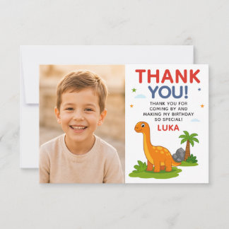 Cute Dinosaur Kids Birthday Photo Thank You Card