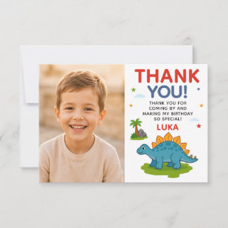 Cute Dinosaur Kids Birthday Photo Thank You Card