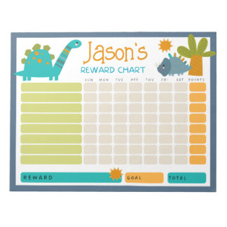 Cute Dinosaur Kids Reward Chart for Daily Routine Notepad