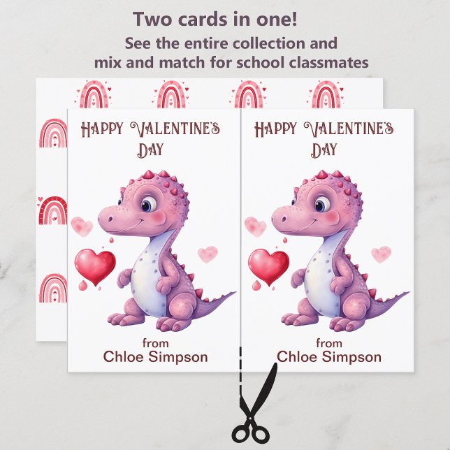 Cute Dinosaur Kid's Valentine Party Classroom Card (Creator Uploaded)