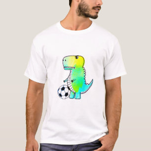 Cute Dinosaur Loves Soccer Watercolor T-Shirt
