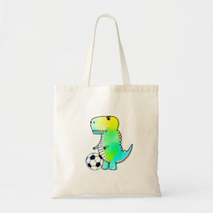 Cute Dinosaur Loves Soccer Watercolor Tote Bag