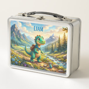 Cute Dinosaur Mountain Explorer Metal Lunch Box
