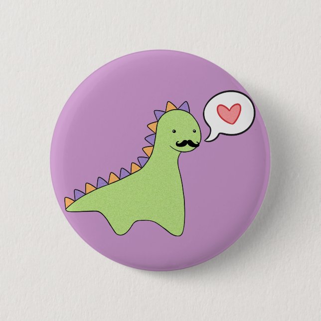 Cute Dinosaur Moustache 6 Cm Round Badge (Front)