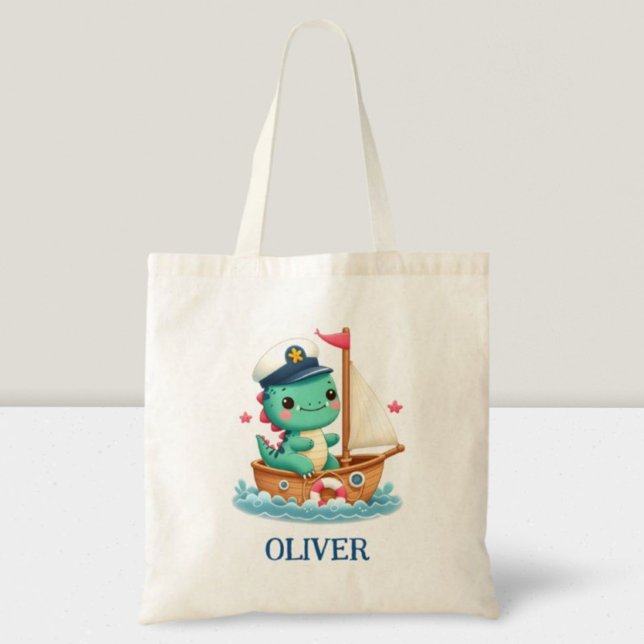 Cute Dinosaur Nautical Sailboat Captain  Tote Bag (Creator Uploaded)