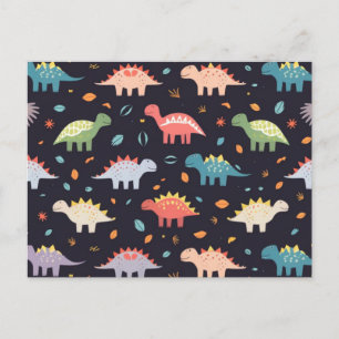 Cute Dinosaur, Navy Cute Colourful Dinosaur Patter Postcard