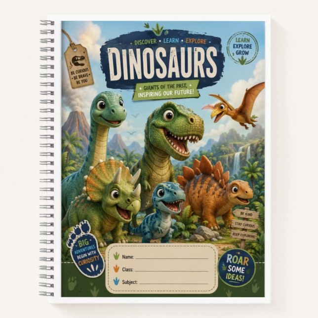 Cute Dinosaur Notebook Cover | Premium Kids School (Front)