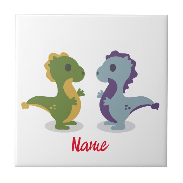 Cute Dinosaur Pair Thunder_Cove  Ceramic Tile (Front)