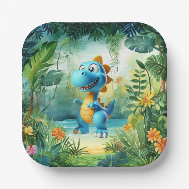 Cute Dinosaur Paper Plate (Front)