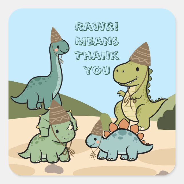 Cute Dinosaur Party Favour Sticker  (Front)