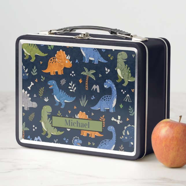 Cute Dinosaur Pattern Colourful  Metal Lunch Box (In Situ)