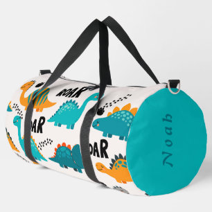Cute Dinosaur Pattern Custom Monogram Name Kids Duffle Bag