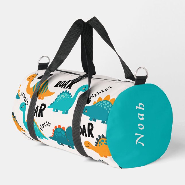 Cute Dinosaur Pattern Custom Monogram Name Kids Duffle Bag (Left Corner)