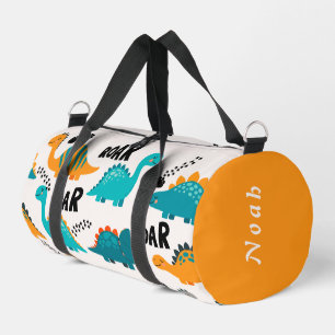 Cute Dinosaur Pattern Custom Monogram Name Kids Duffle Bag