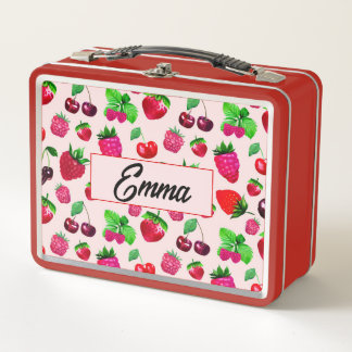 Cute Dinosaur Pattern Custom Monogram Name Kids Metal Lunch Box