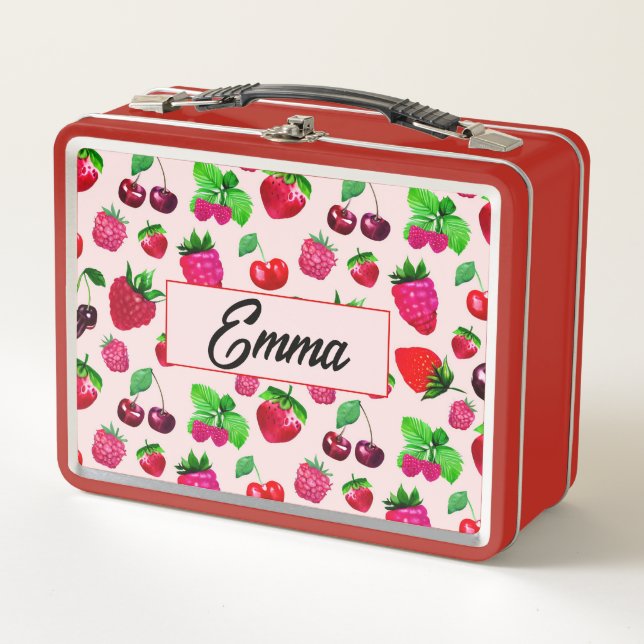 Cute Dinosaur Pattern Custom Monogram Name Kids Metal Lunch Box (Front)