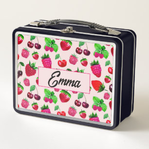 Cute Dinosaur Pattern Custom Monogram Name Kids Metal Lunch Box