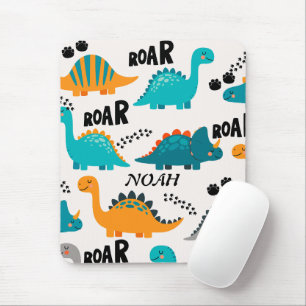 Cute Dinosaur Pattern Custom Monogram Name Kids Mouse Pad