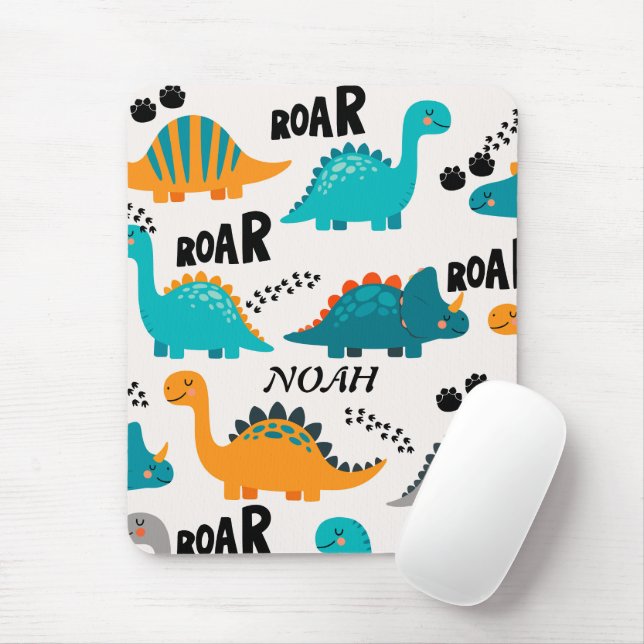 Cute Dinosaur Pattern Custom Monogram Name Kids Mouse Pad (With Mouse)