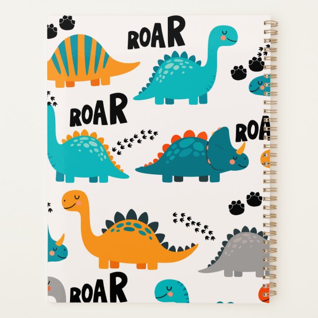 Cute Dinosaur Pattern Custom Monogram Name Kids Planner (Back)