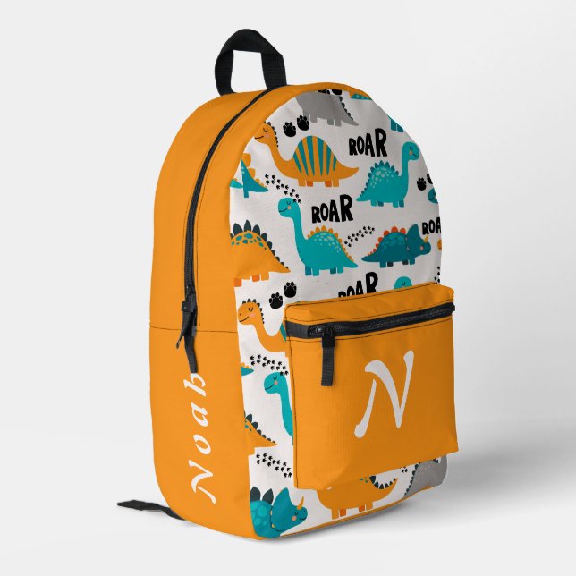 Cute Dinosaur Pattern Custom Monogram Name Kids Printed Backpack (Back Corner Left)