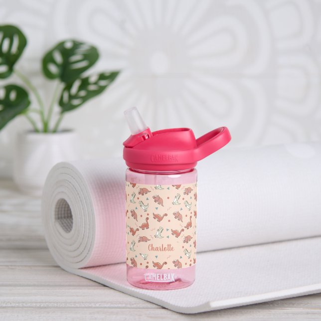 Cute Dinosaur Pattern Custom Name Water Bottle (Yoga)