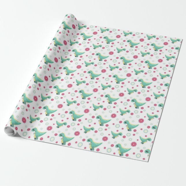 Cute Dinosaur Pattern Gift Wrapping Paper (Unrolled)