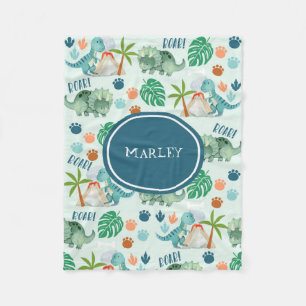 Cute Dinosaur Pattern Kids Monogram Fleece Blanket